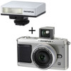 Olympus E-P1 Pen, Interchangeable Lens Digital Camera Kit, with M.Zuiko Digital 17mm f/2.8 Silver Lens w/ Optical Viewfinder (VF-1), Silver & Olympus FL-14, Shoe Mount Compact Flash