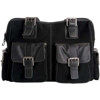 Jill.e Weatherproof Large Black Rolling Camera Bag, Black Leather & Black Suede Combination Exterior, Velcro Divider Interior.
