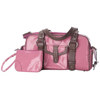 Jill.e Weatherproof Small Pink Patent Leather Camera Bag with Brown Leather Croc Trim Exterior, Velcro Divider Interior