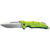 Ontario Knife XR-1, Folding Knife with 3.375" Chrome 1/2 Serrated Stainless Steel Blade, & Safty Green Akulon 6G6 Handle, Overall Length 8.0"