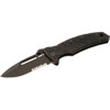 Ontario Knife XM-2TS, Folding Knife with 3.375" Black 1/2 Serrated Stainless Steel Blade, & Machined Aluminum Handle, Overall Length 8.0"