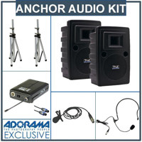 Anchor Audio Liberty LIB 7500MU2 Sound System with MP3 Player2 Wireless Receivers Speaker Cable 2 Stands LapelHeadband Mic BodyPack Transmitter
