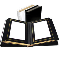 Adorama Classic Photo Album, White Leather Cover with Library Bound Black Pages, Holds 36 8" x 10" Prints
