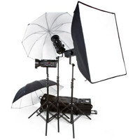 Bowens 220 volt European Gemini 500R500R500R UmbrellaSoftbox Studio Monolight Kit with 3 500 watt Monolights Umbrellas Softbox Stands Trolly Case
