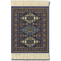 Fiberlok 4 Piece Set Burnt Orange Bukhara CoasterRugs, Hand Washable Coaster Pad & Desk Protector