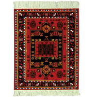 Fiberlok 4 Piece Set Agra Kazak CoasterRugs, Hand Washable Coaster Pad & Desk Protector.