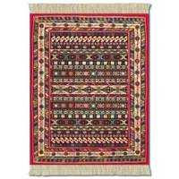 Fiberlok 4 Piece Rainbow Soumak Bukhara CoasterRugs, Hand Washable Coaster Pad & Desk Protector