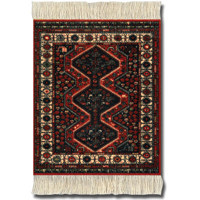 Fiberlok 4 Piece Set Ruby Turkish Star Ushak CoasterRugs, Hand Washable Coaster Pad & Desk Protector.