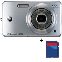 General Electric E1040 Digital Point & Shoot Camera, 10.1 Megapixels, 4x Optical Zoom, 4.5x Digital Zoom, 3.0" LCD Display, Black - With Free 1GB SD Card