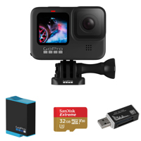 

GoPro GoPro HERO9 Black, Waterproof Action Camera, 5K/4K Video, Essential Bundle with Extra Battery, 32GB microSD Card, Card Reader