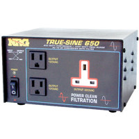 NRG High-Power Dual-Output True-Sine DC to AC Power Inverter 300 watt with Clip-Lead DC Input.