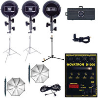 Novatron D1000   3 head Kit 6801 case 1000 WS Digital Power pack with 3 heads  3 stands  2 umbrellas  case amp sync cord