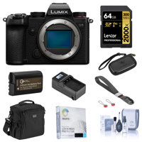 Panasonic Lumix DC-S5 Mirrorless Camera Body Bundle with 64GB UHS-II V90 SD Card, Card Case, Bag, Wrist Strap, Extra Battery, Charger, Screen Protector, Cleaning Kit
Panasonic Lumix DC-S5 Mirrorless Camera Body Bundle with 64GB UHS-II V90 SD Card, Card Case, Bag, Wrist Strap, Extra Battery, Charger, Screen Protector, Cleaning Kit