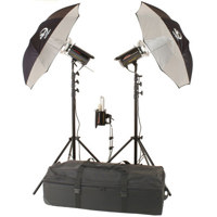 Photogenic PL2815K 1500 WS Solair 3 Light Kit 3 x 500Ws Monolights 24x32in Soft Box 45in Umbrella Stands Sync Cord Case