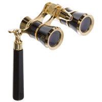 Adorama 3 x 25 Iolanta FL Opera Glass Binocular with Built-In Extendable Handle & Red Reading Light, 11.2 deg. Angle of View, Black with Gold Trim