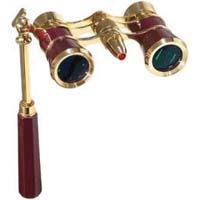 Adorama 3 x 25 Iolanta FL Opera Glass Binocular with Built-In Extendable Handle & Red Reading Light, 11.2 deg. Angle of View, Black with Gold Trim