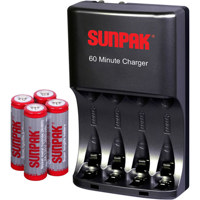 Sunpak 4 AA Ni-MH Batteries - 2650mAh with Super Compact 60 Minute Charger