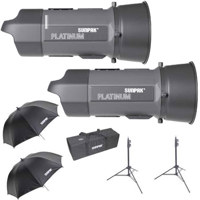 Smith Victor K45 1800 Watt Professional Quartz Studio Lighting Kit with 3 765 UM 600w Lights  Softboxes  Umbrella  Boom Arm  Stands amp Cases