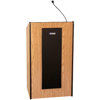 AmpliVox Presidential Plus Lectern with Wired Sound System, 50w Stereo Amplifier, Two 6 x 8" Speakers, Pro Cardiod Handheld Mic, Casters, Color: Medium Oak