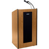 AmpliVox SW450 Wireless Presidential Plus Lectern, 50W Multimedia Stereo Amplifier, Built-in Receiver, Wireless Handheld Mic, Medium Oak