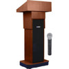 AmpliVox SW505A Wireless Executive Adjustable Height Sound Column Lectern with 50W Amplifier, Built-in Receiver, Wireless Handheld Mic, Walnut