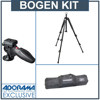 Manfrotto 190XB 3 Section Black Aluminum Tripod Kit, with 324RC2 Lightweight Adapto Technopolymer Body Joystick Head &amp; Adorama Tripod Case