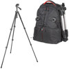 Manfrotto 293 Aluminum 3 Section Tripod with QR 3-Way Head &amp; Kata DR-467i Digital Rucksack Bag (Red) - Max Height 57", Supports 8 lbs.