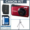 Canon PowerShot A2200 Digital Camera Kit with 4GB SD Card, Camera Case, Table Top Tripod, Red