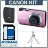 Canon PowerShot A3300 IS Digital Camera Kit - Pink - with 8GB SD Memory Card, Camera Case, Table Top Tripod