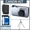 Canon PowerShot A3300 Digital Camera Kit with 4GB SD Memory Card, Camera Case, Table Top Tripod, Silver