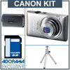 Canon PowerShot 300HS Digital ELPH Camera Kit - Silver - with 4GB SD Memory Card Camera Case, Table Top Tripod