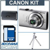 Canon PowerShot 310HS Digital ELPH Camera Kit - Silver - with 4GB SD Memory Card Camera Case, Table Top Tripod