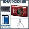 Canon PowerShot ELPH 510HS Digital ELPH Camera Kit - Red - with 4GB SD Memory Card, Camera Case, Table Top Tripod