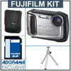 Fujifilm FinePix XP100 Digital Camera Kit - Silver - with 8GB SD Memory Card, Camera Case, Table Top Tripod