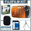 Fujifilm Finepix XP20 Digital Camera Kit - Orange - with 4GB SD Memory Card, Camera Case, Table Top Tripod, Fujifilm Accessory Kit ( Fujifilm Carrying Case - Silicone Skin - Dual Connect Float Strap)