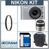 Nikon 1 J1 Mirrorless Digital Camera Two Lens Zoom Kit with Nikon 1 10-30mm VR Zoom Lens and Nikon 1 30-110mm VR Zoom Lens - Silver - Bundle - with 32GB SDHC Memory Card, Camera Bag, Tiffen 40.5mm Ultra Violet Filter