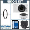 Nikon 1 J1 Mirrorless Digital Camera Two-Lens Wide Angle Kit with Nikon 1 10mm f/2.8 Lens &amp; Nikon 1 10-30mm VR Zoom Lens - White - Bundle - with 32GB SDHC Memory Card, Camera Bag, Tiffen 40.5mm Ultra Violet Filter