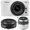 Nikon 1 J1 Mirrorless Digital Camera Lens Zoom Kit with Nikon 1 10-30mm VR Zoom Lens and Nikon 1 30-110mm VR Zoom Lens - White &amp; Nikon 10mm f/2.8 Lens - Black