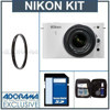 Nikon 1 J1 Mirrorless Digital Camera with Nikon 1 10-30mm VR Zoom Lens - White - Bundle - with 32GB SDHC Memory Card, Tiffen 40.5mm Ultra Violet Filter, Professional Lens Cleaning Kit