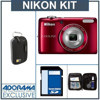 Nikon Coolpix L26 Digital Camera Kit - Red - with 4GB SD Memory Card, Camera Case, Adorama Cleaning Kit