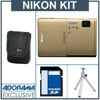 Nikon Coolpix S100 Digital Camera Kit - Gold - with 16GB SD Memory Card, Camera Case, Table Top Tripod