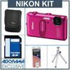 Nikon Coolpix S1200pj Digital Camera Kit - Pink - with 8GB SD Memory Card, Camera Case, Table Top Tripod, Spare EN EL-12 Lithium-Ion Battery