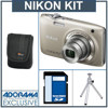 Nikon Coolpix S3100 Digital Camera Kit - Silver - with 4GB SD Memory Card, Camera Case, Table Top Tripod