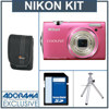 Nikon Coolpix S5100 Digital Camera Kit - Pink - with 4GB SD Memory Card, Camera Case, Table Top Tripod