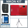 Nikon CoolPix S80 Digital Camera Kit - Red - With 4GB SD Memory Card, Table Top Tripod,
