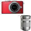 Olympus E-PL3 12.3MP Digital Camera, 3.0 inch Tilt LCD, 14-42mm Zoom Lens, SD Card slot, 1080/60i HD Video Capture, 3D Photo Mode, Red / Silver, &amp; Olympus M. Zuiko Digital ED 40-150mm f4.0-5.6 "R" Zoom Lens,Silver
