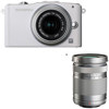 Olympus E-PM1 12.3MP Digital Camera, White, with M.Zuiko MSC ED m14-42mm f3.5/5.6 II R Silver Lens &amp; Olympus M. Zuiko Digital ED 40-150mm f4.0-5.6 "R" Zoom Lens - Silver