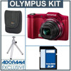 Olympus SZ-12 Digital Camera Kit, Red with 8GB SD Memory Card, Camera Case, Table Top Tripod
