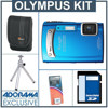 Olympus Stylus Tough TG-310 Digital Camera kit - Blue - with 8GB SD Memory Card, Camera Case, Table Top Tripod, Spare Rechargeable Li-ion Type Battery (LI-42B)