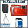 Olympus Tough TG-320 Digital Camera Kit - Red - with 8GB SD Memory Card , Camera Case, Table Top Tripod
